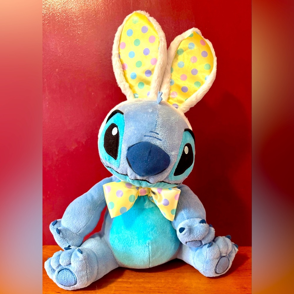 Disney Stitch Plush Easter Spring Toy with Bunny Ears and Polka Dot Bow tie